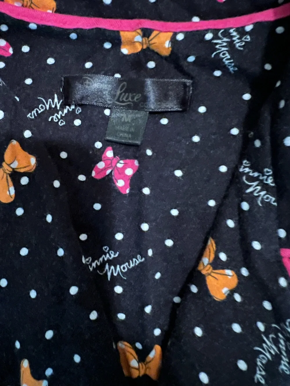 Disney Luxe Collection Black Short-Sleeve Pajama Set with Pink Piping & Yellow